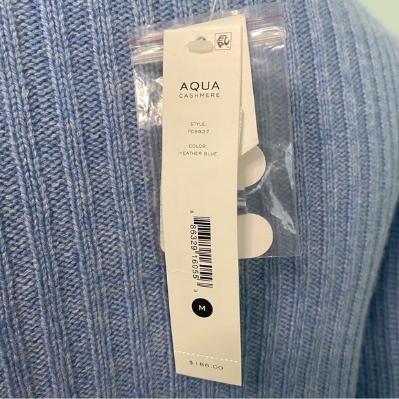 Aqua Cashmere NWT Balloon Sleeve Turtleneck Sweater in Heather Blue Sz Medium - Picture 6 of 7